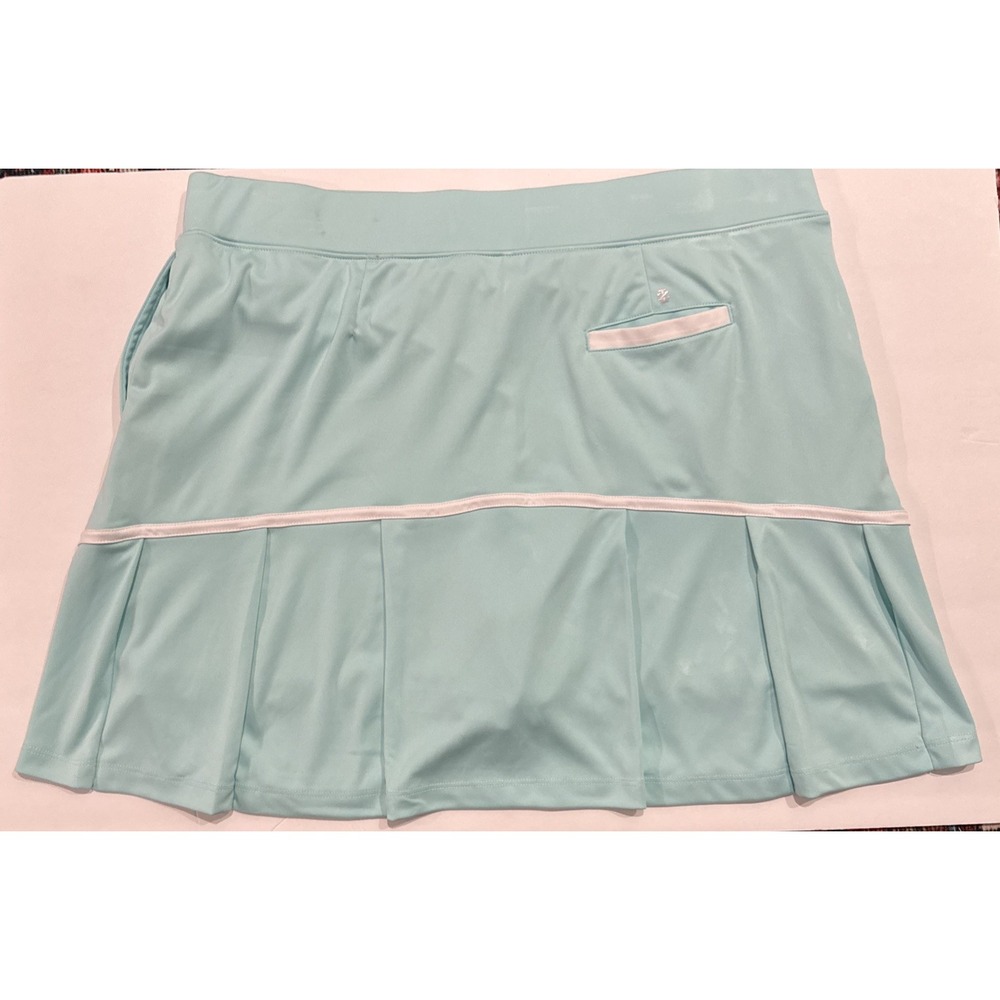 IZOD Golf Ladies XL Pale Aqua White Trim Pockets Skort‎ With Pleats